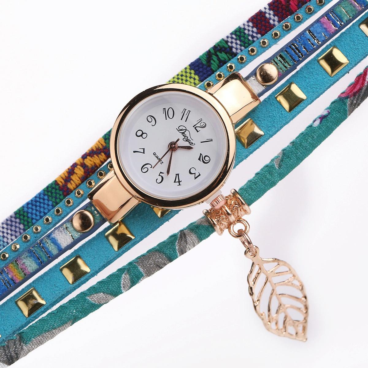 Leaf Pendant Quartz Bracelet Watch for Women - Black 12