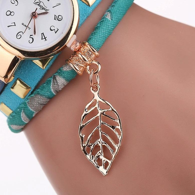 Leaf Pendant Quartz Bracelet Watch for Women - Black 13