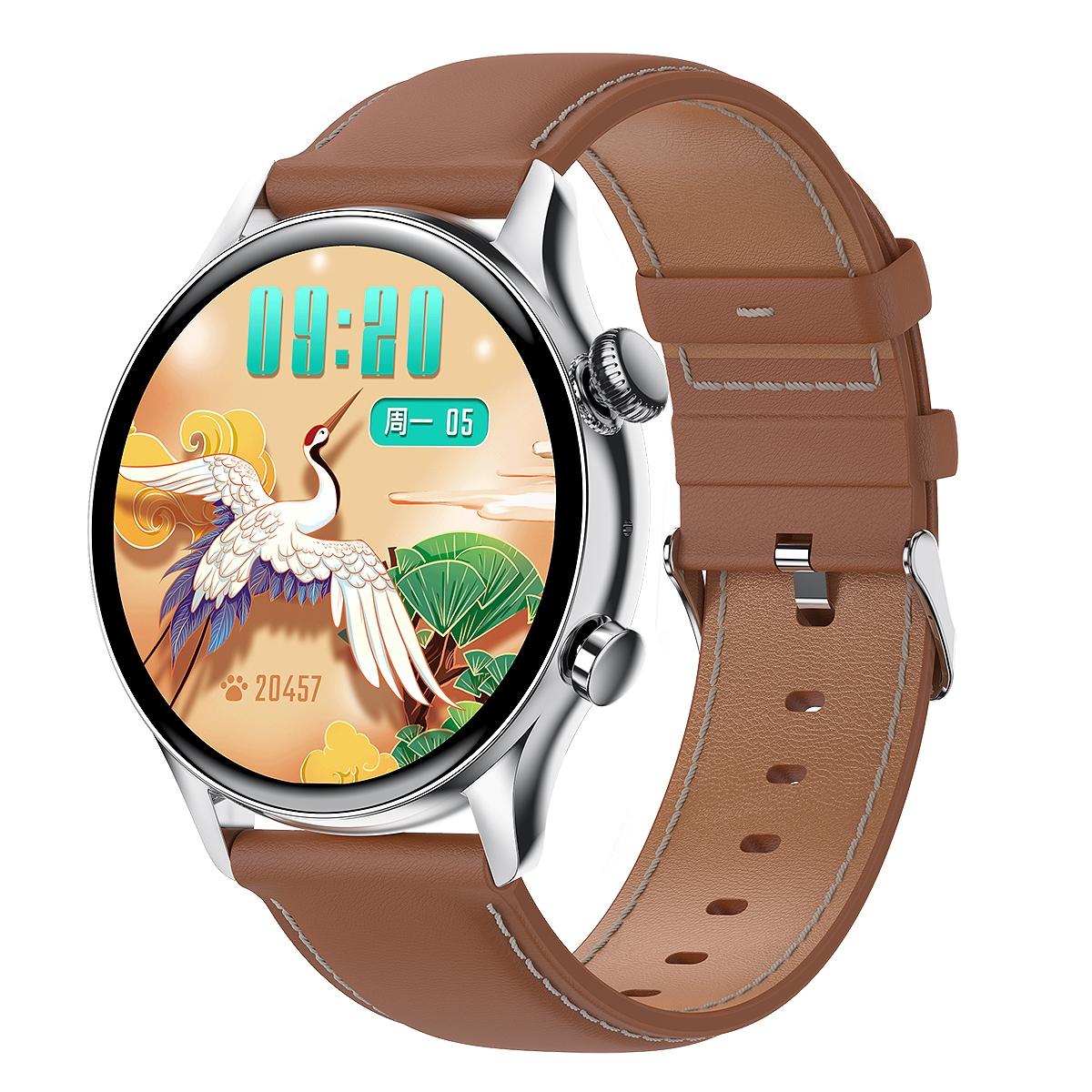 1.36 Inch Amoled Screen Leather Strap Smart Watch Support Nfc Function / Blood Oxygen Monitoring - Black 14