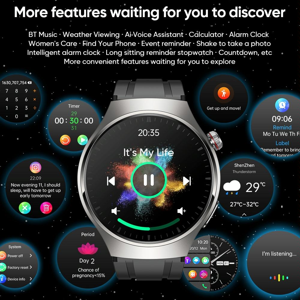 1.43 Inch Amoled Ip67 Smart Call Watch Support Ecg / Body Temperature / Blood Glucose Monitoring - Black 12