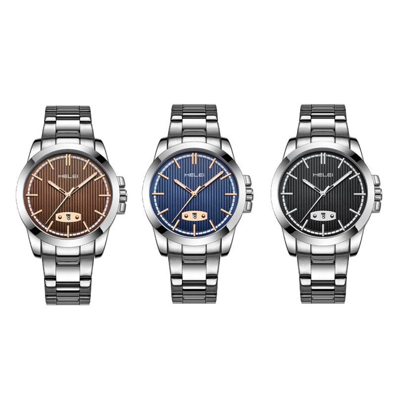Waterproof Men Quartz Watch with Stainless Steel Band and Automatic Display - Dark Brown 4