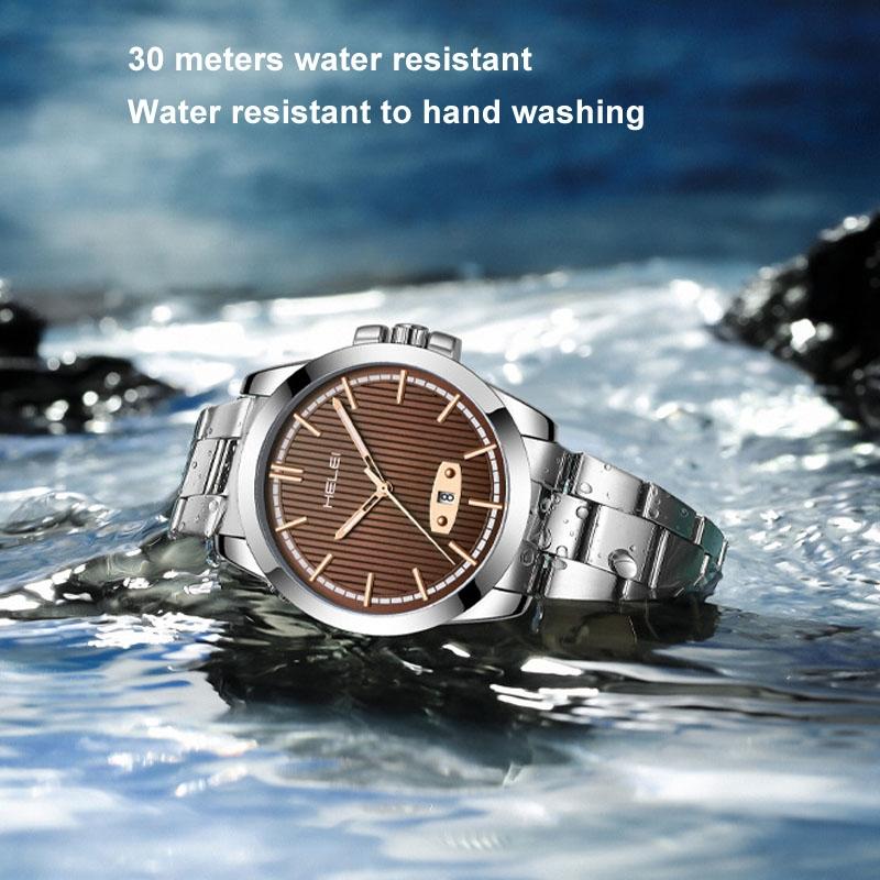 Waterproof Men Quartz Watch with Stainless Steel Band and Automatic Display - Dark Brown 5