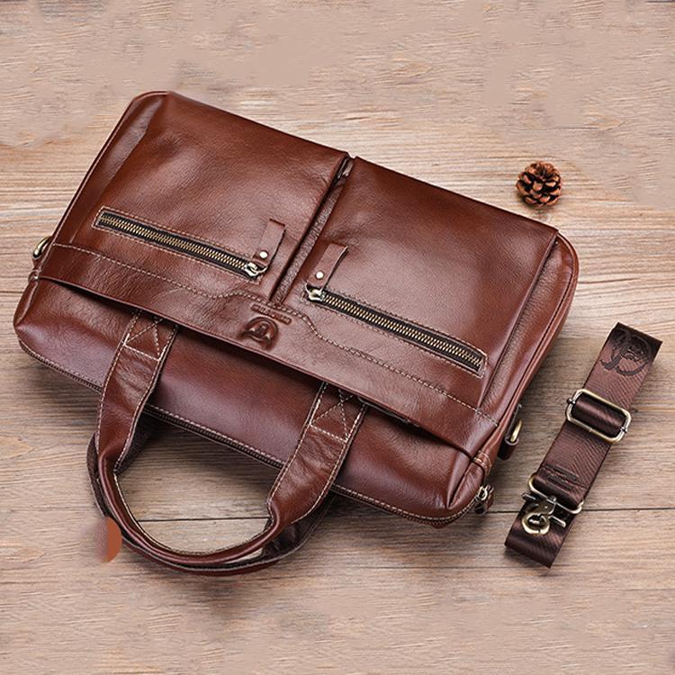 Large Capacity Retro Cowhide Briefcase - Black 9