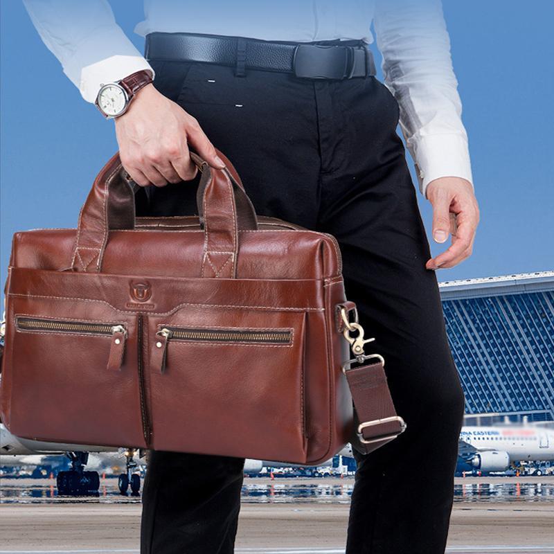 Large Capacity Retro Cowhide Briefcase - Black 10