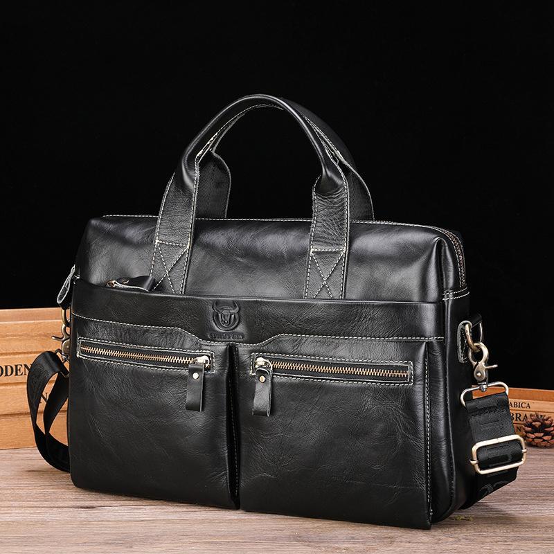 Large Capacity Retro Cowhide Briefcase - Black 12