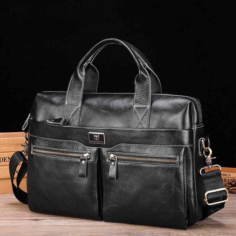 Large Capacity Retro Cowhide Briefcase - Black 14