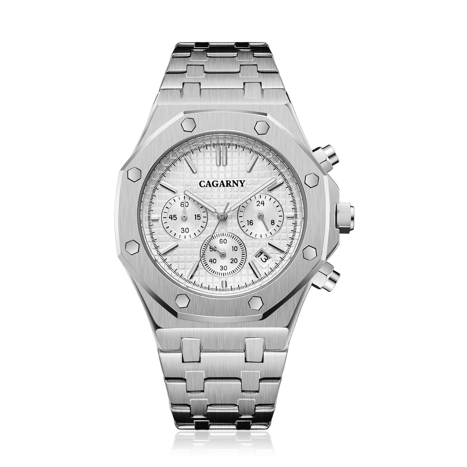 Men Simple Steel Quartz Watch with Band - 6835 - Silver + White