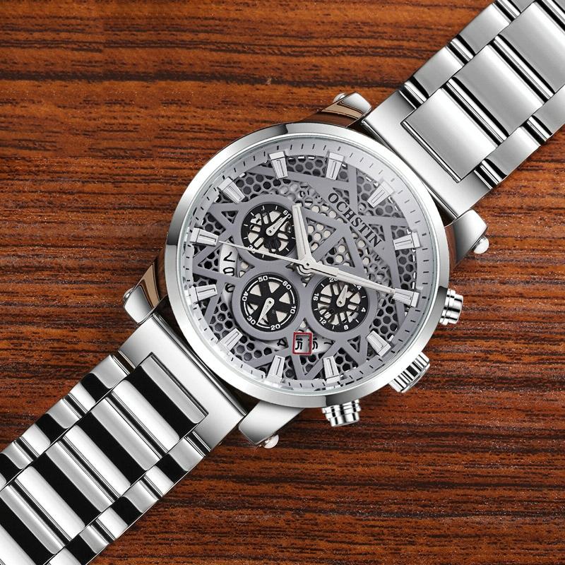 Waterproof Multifunctional Men Watch with Quartz Movement and Steel Strap - Silver White 7