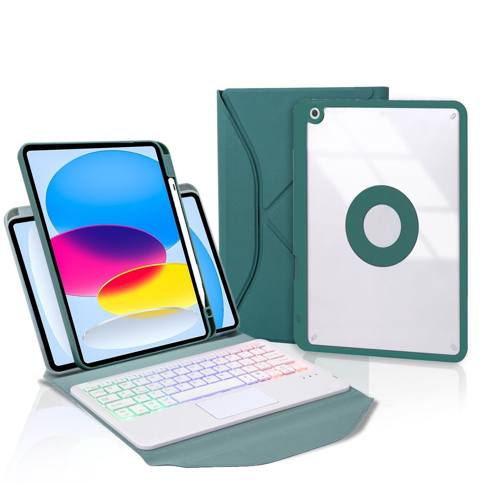 Touchpad Bluetooth Keyboard Leather Tablet Case With Pen Slot And Backlight - Green 12