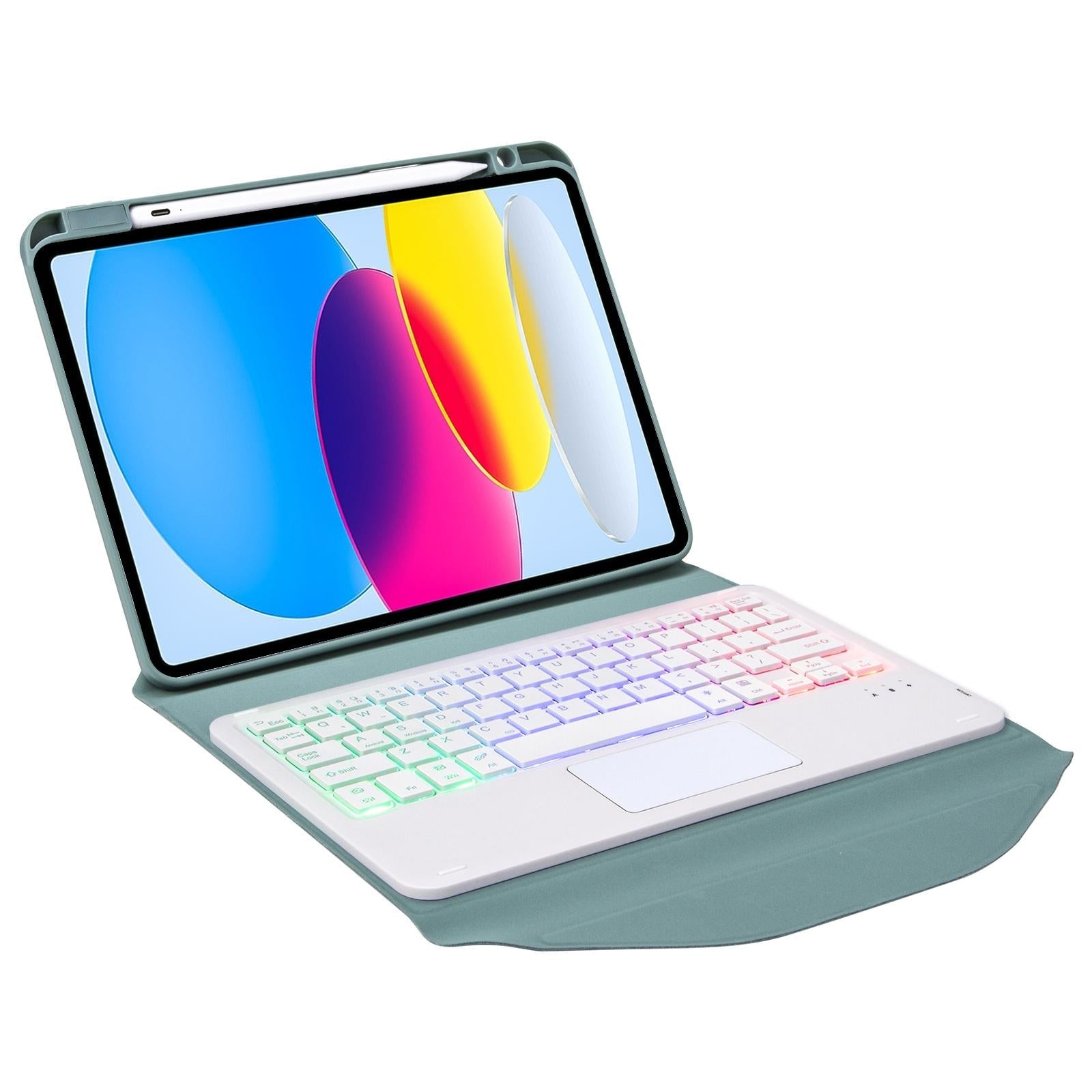Touchpad Bluetooth Keyboard Leather Tablet Case With Pen Slot And Backlight - Green 14