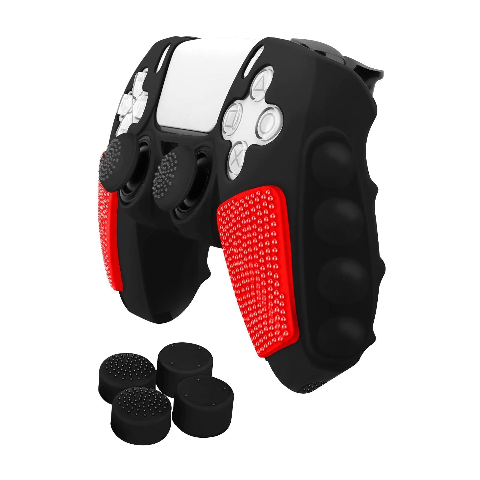 Silicone Gamepad Protective Case for Sony Ps5 with Splicing Design and Rocker Caps - Red Black 8