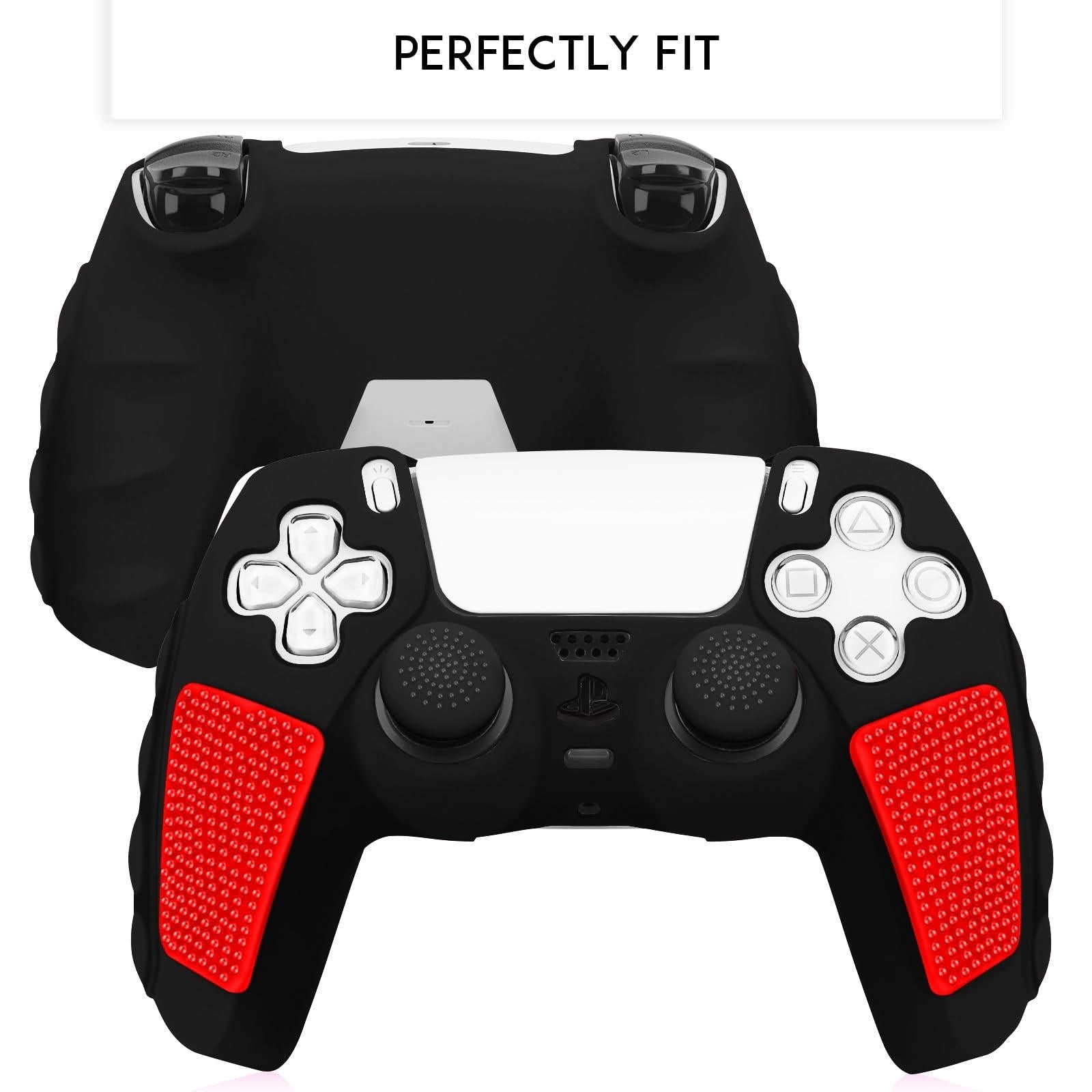 Silicone Gamepad Protective Case for Sony Ps5 with Splicing Design and Rocker Caps - Red Black 10