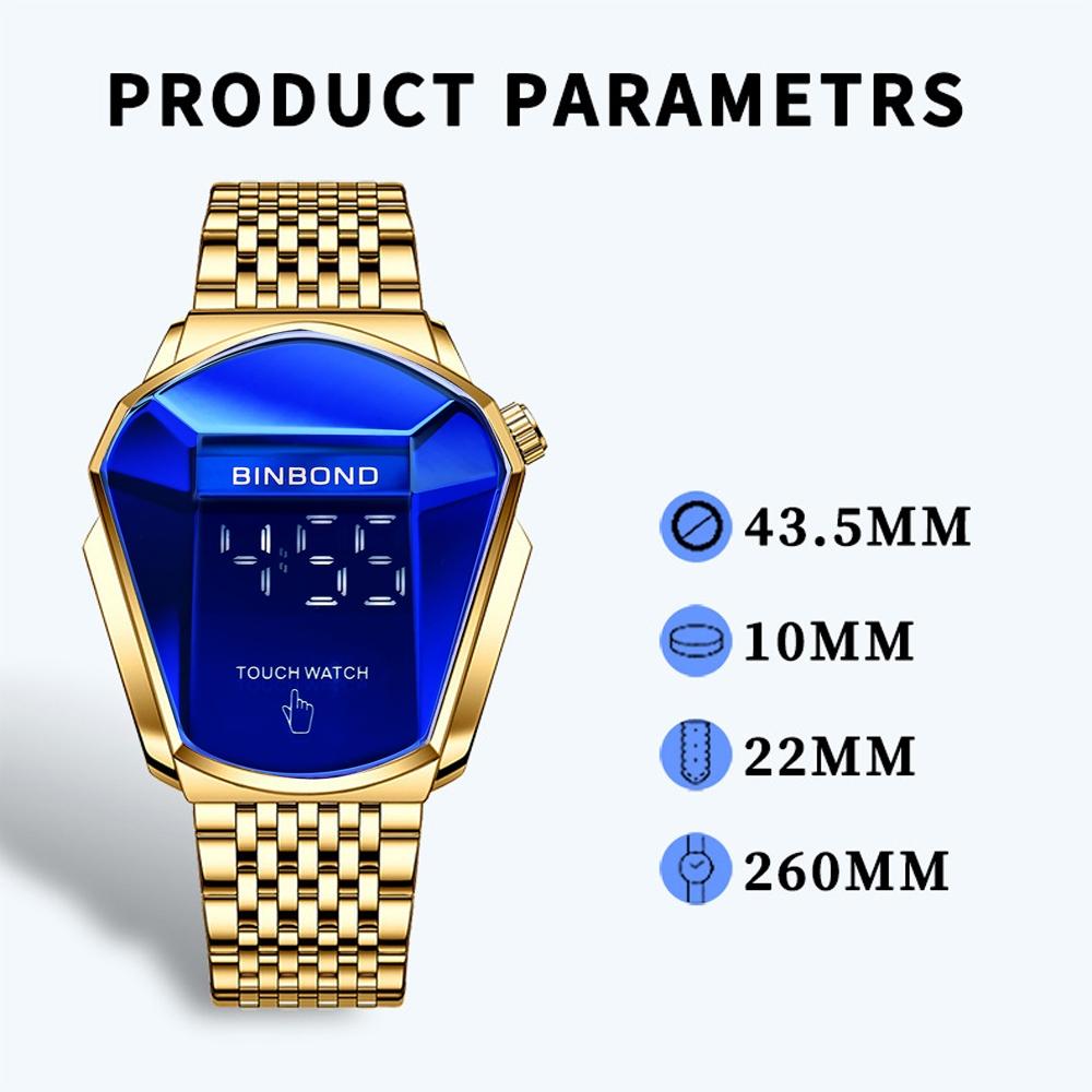 Black Steel Touch Screen Men Watch with Locomotive Concept - Full Gold Blue 4