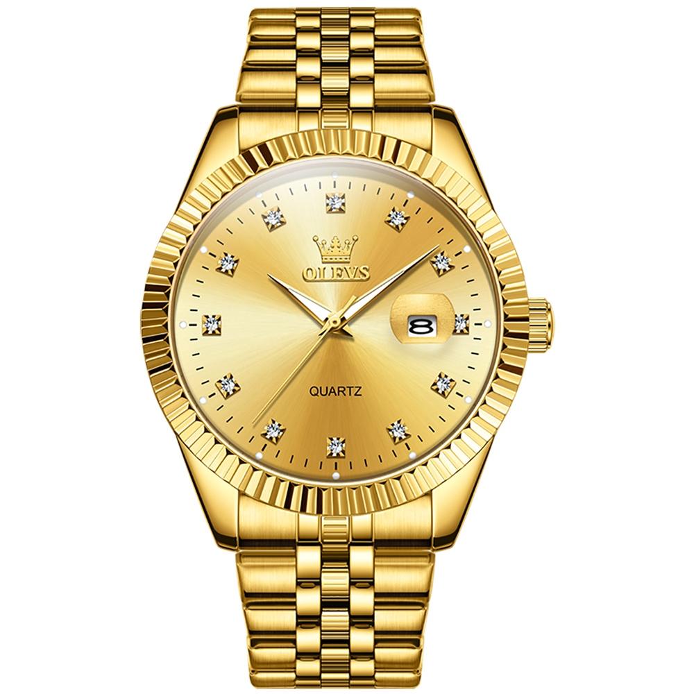 Men Luminous Waterproof Quartz Watch with Diamond Accents - White