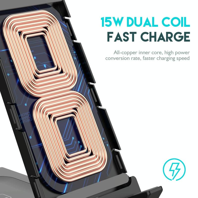 6 In 1 Wireless Charging Stand With Usb C Port & 8 Pin Cable - Grey 3