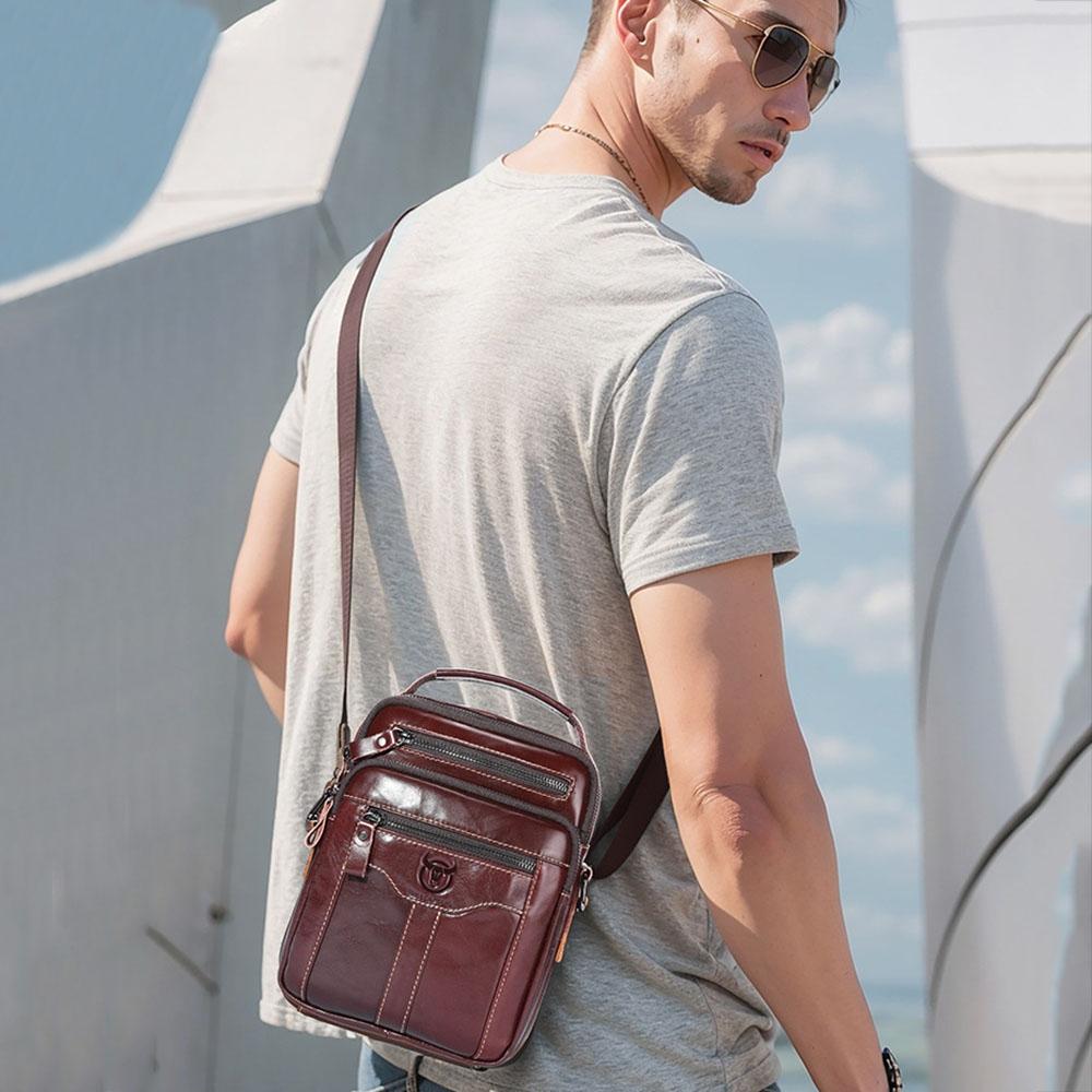 Large Capacity Retro Cowhide Crossbody Bag - Coffee 9