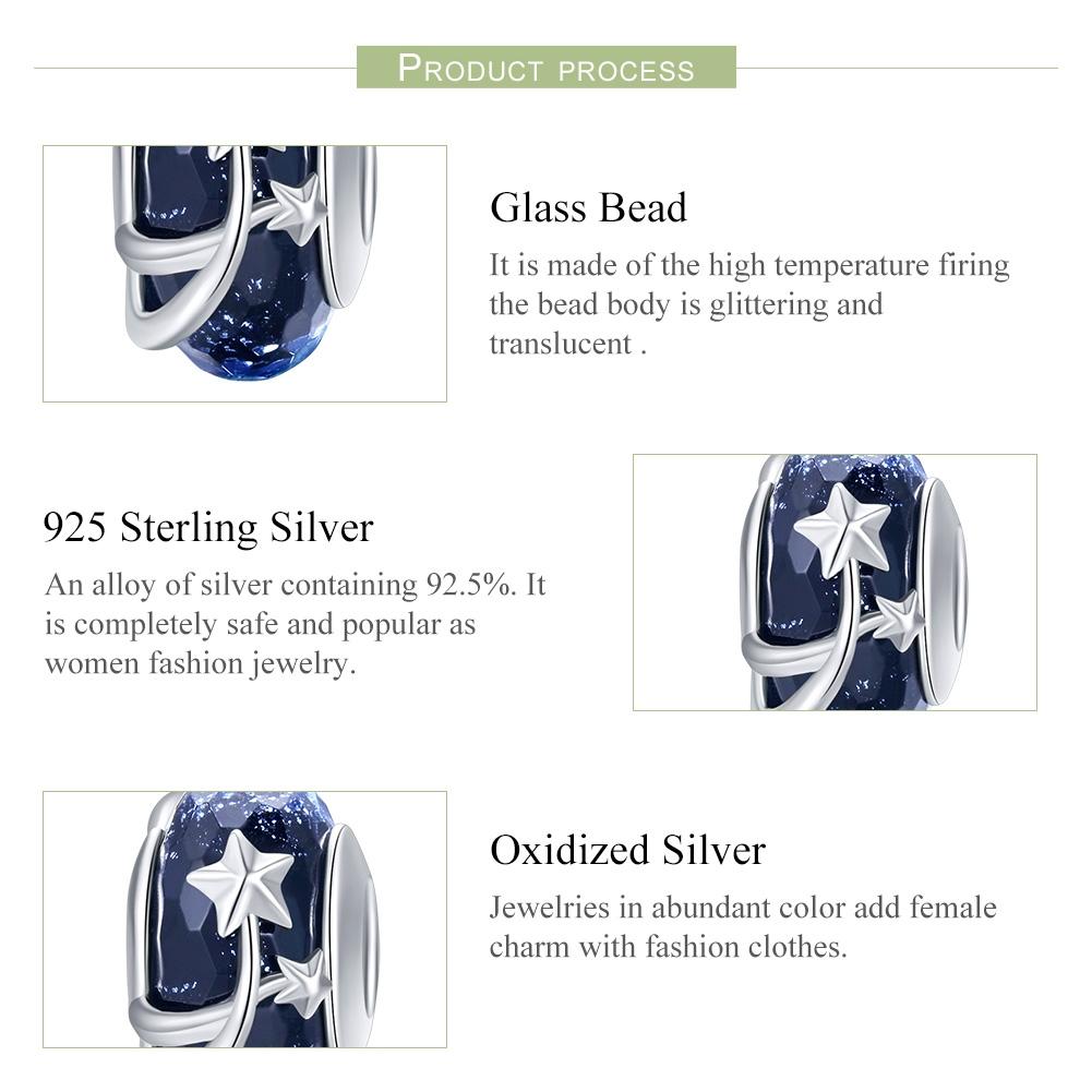925 Sterling Silver Seasonal Glass Bead Bracelet Charms - Light Blue 4