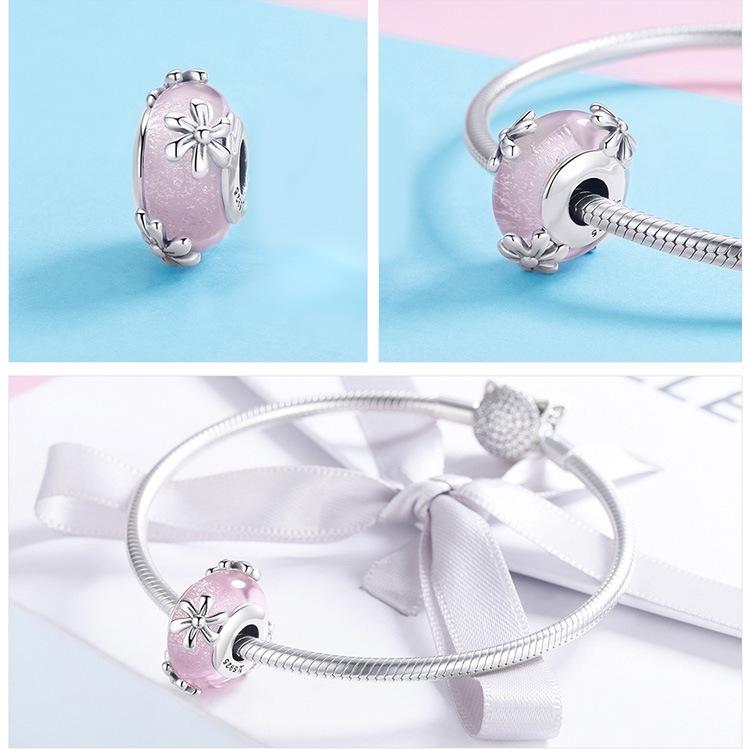 925 Sterling Silver Seasonal Glass Bead Bracelet Charms - Light Blue 10