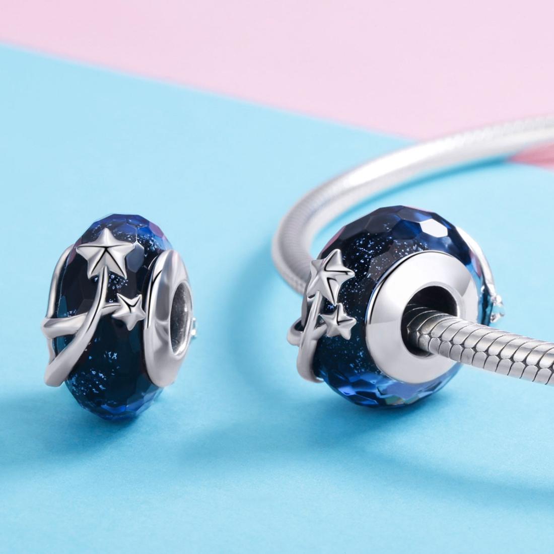 925 Sterling Silver Seasonal Glass Bead Bracelet Charms - Light Blue 14