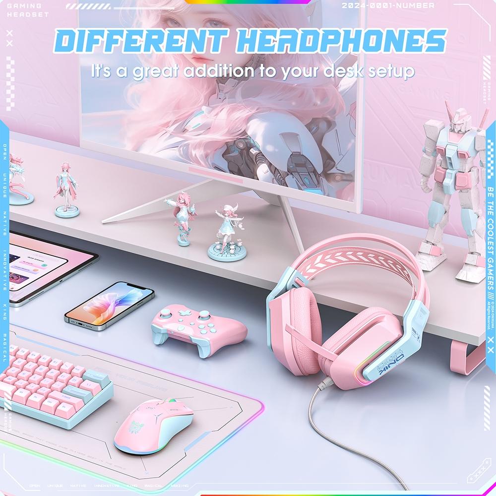 Rgb Gaming Headset With Microphone 2.2M Length - Pink 15