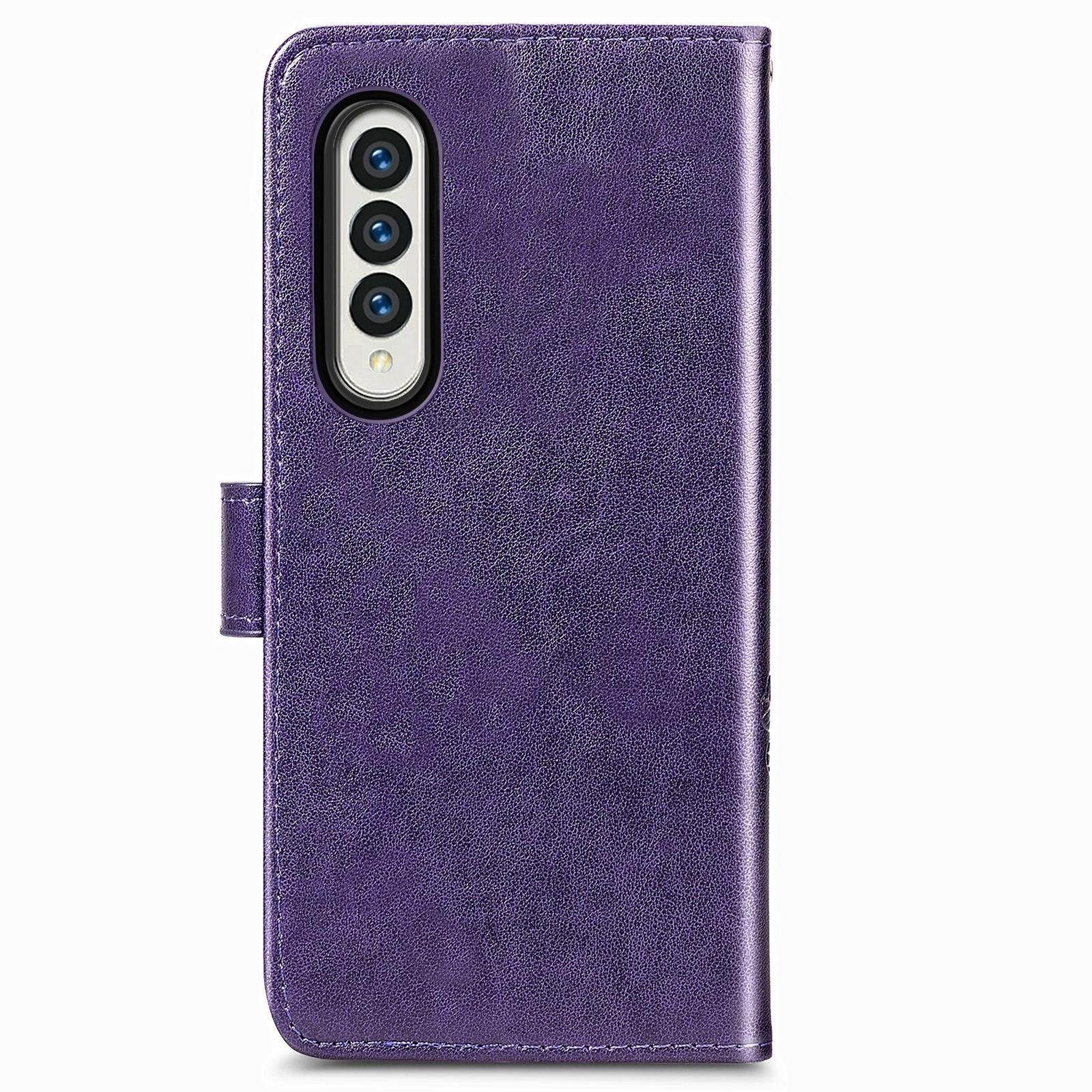 For Samsung Galaxy Z Fold4 5G Embossed Leather Phone Case With Four Leaf Clasp - Blue 4