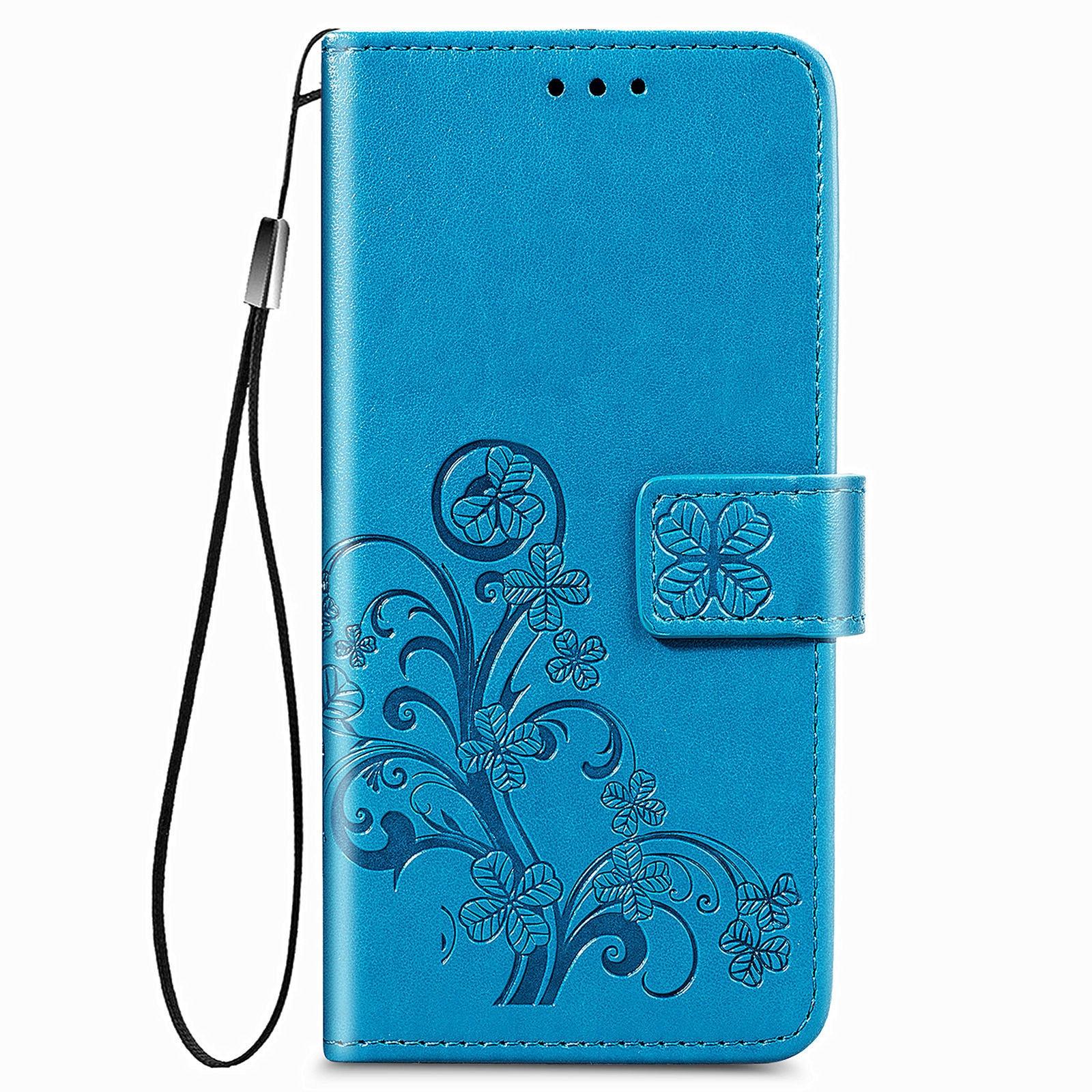 For Samsung Galaxy Z Fold4 5G Embossed Leather Phone Case With Four Leaf Clasp - Blue 9