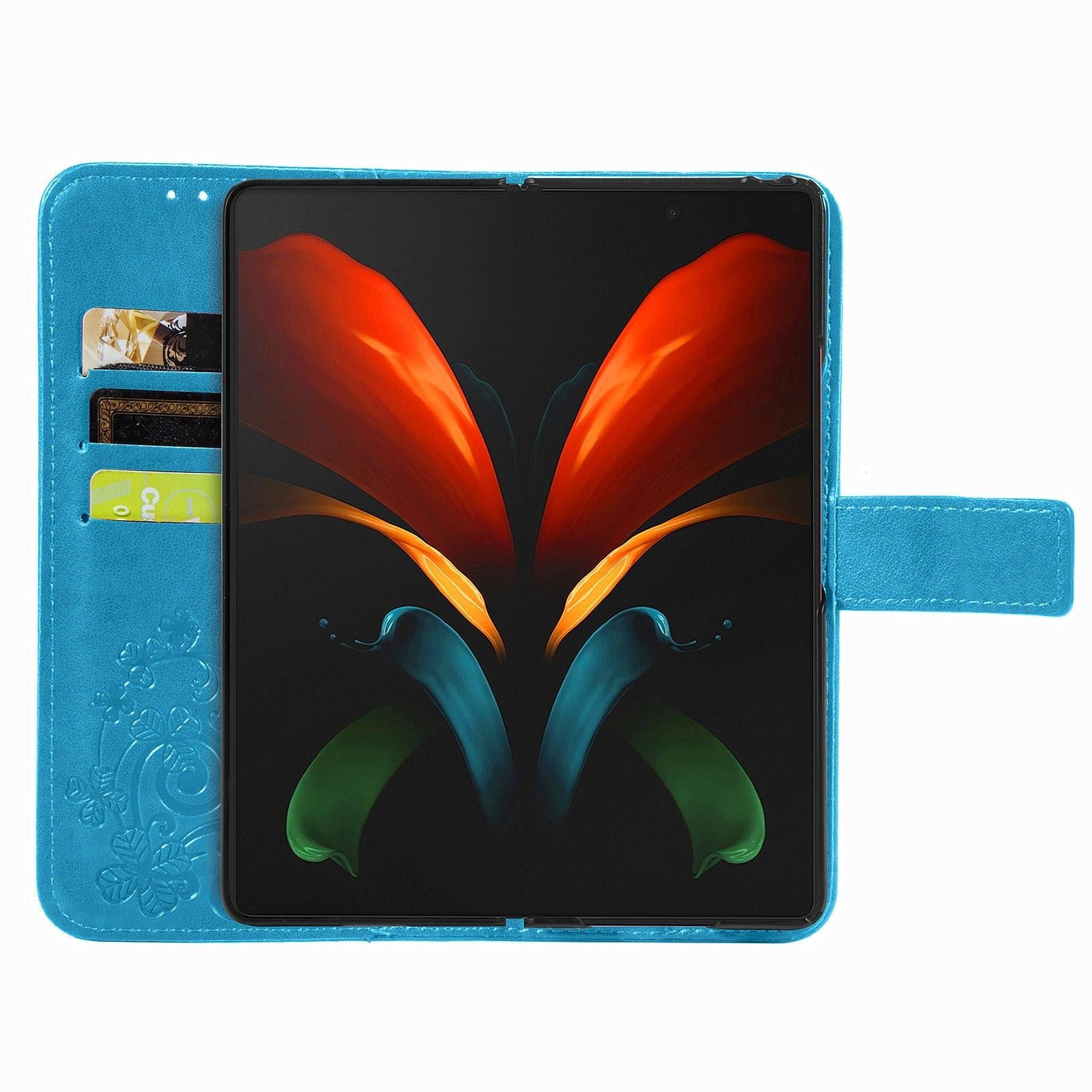 For Samsung Galaxy Z Fold4 5G Embossed Leather Phone Case With Four Leaf Clasp - Blue 11