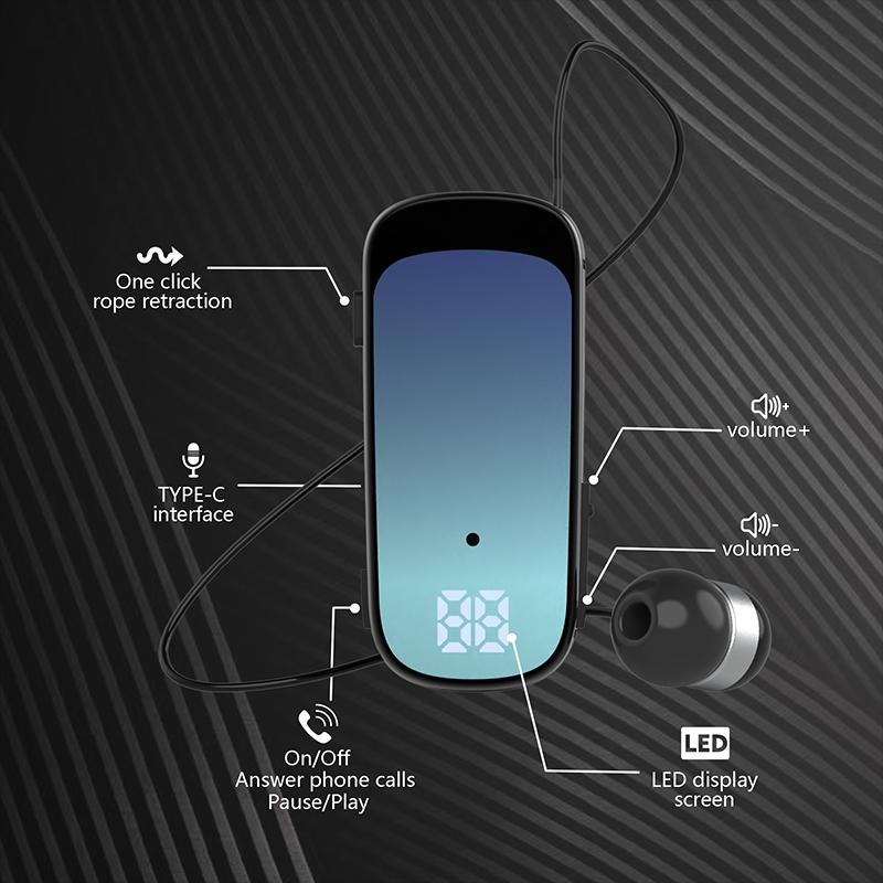 K65 Wireless Business Earbuds - Retractable Cable - Blue 4