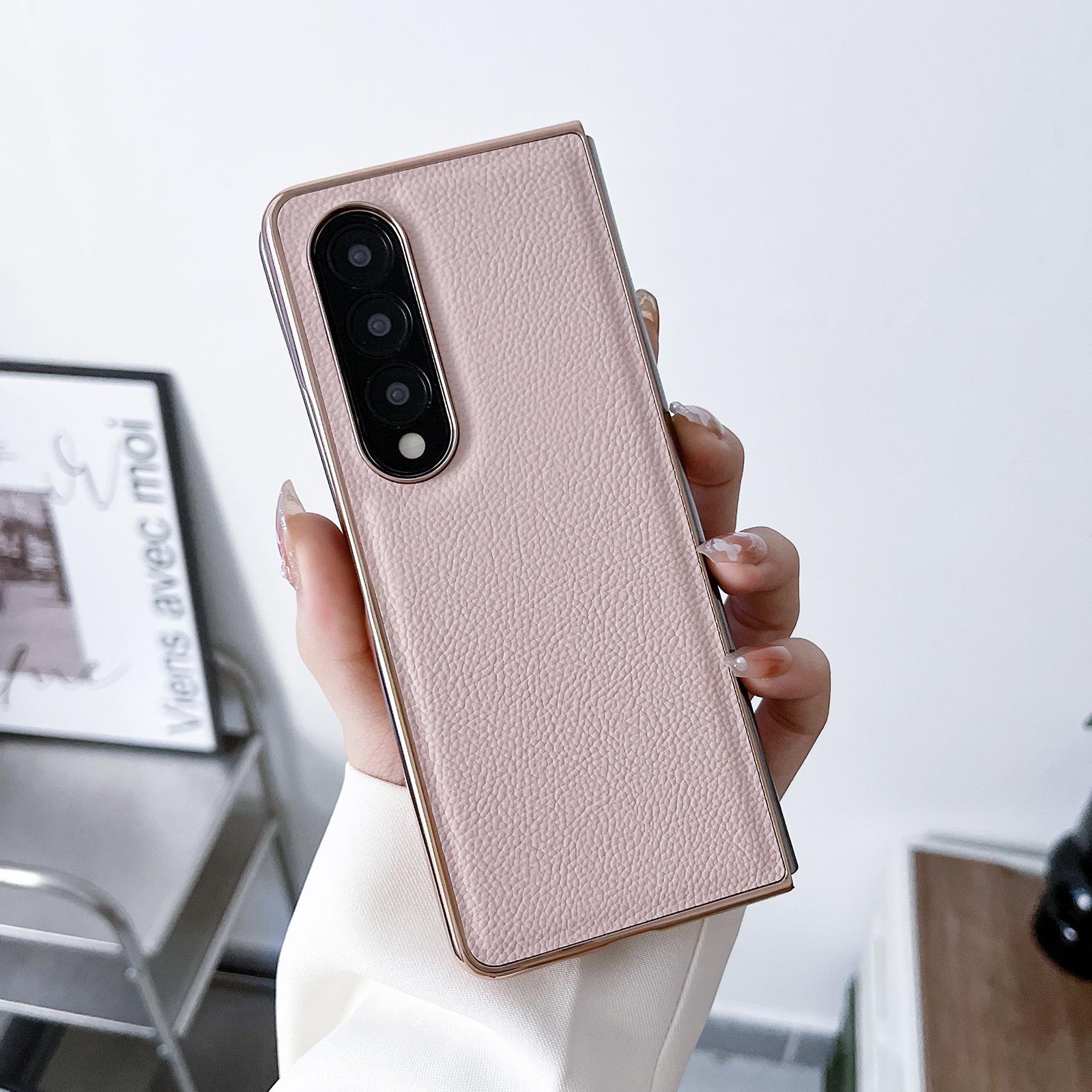 For Samsung Galaxy Z Fold4 5G Skyline Series Nano Electroplating Pu Case - Pink Gold 3