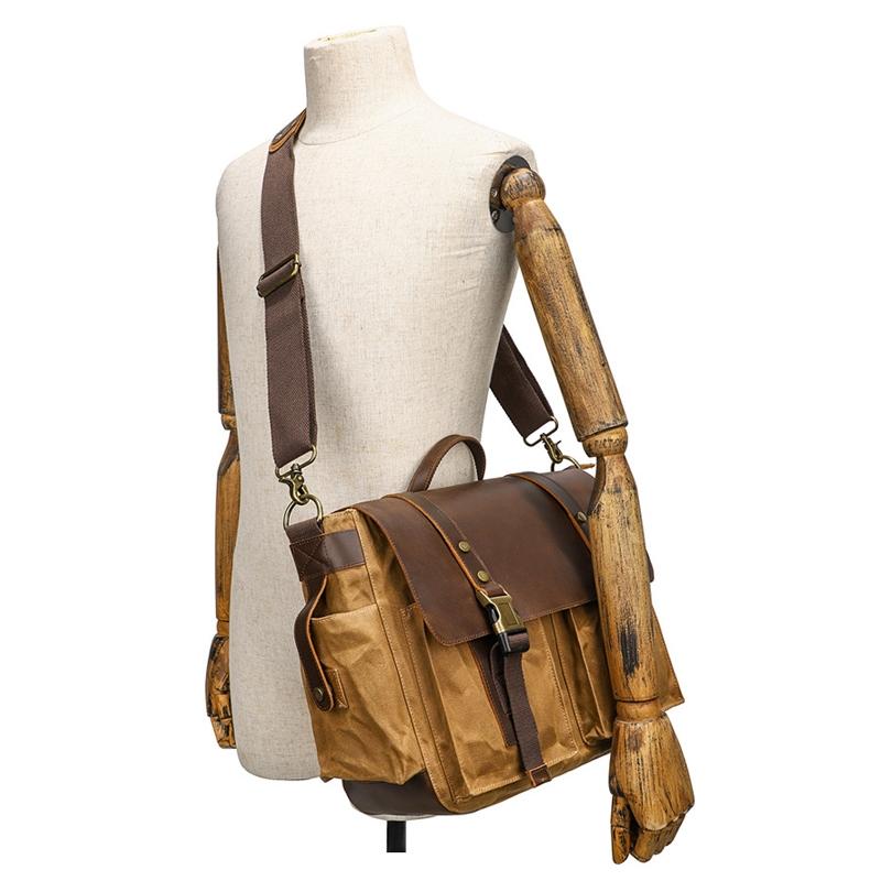 Leather Waxed Canvas Crossbody Bag For Outdoors - S11 Khaki 3