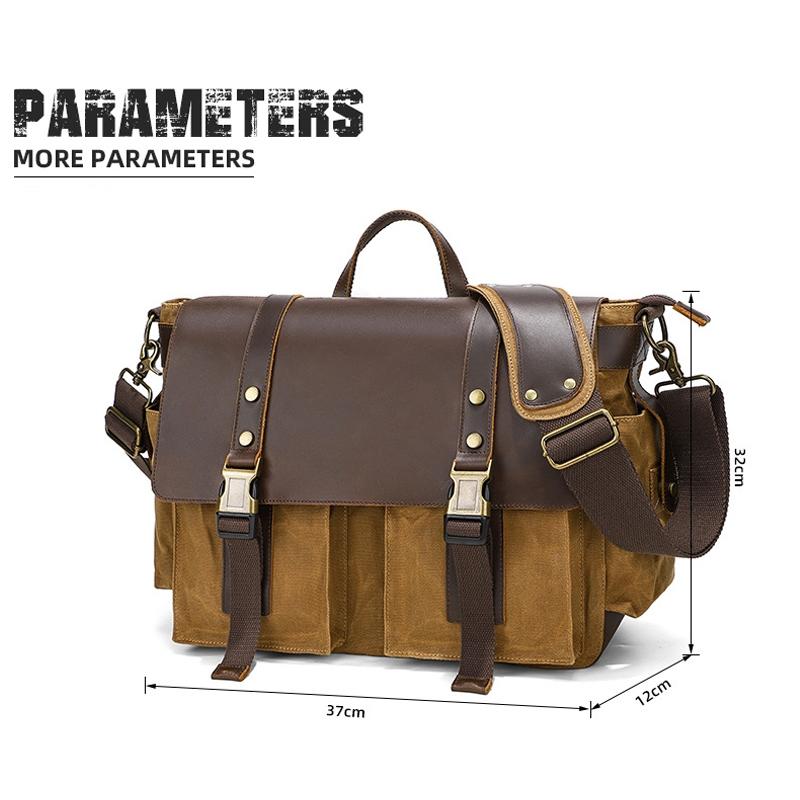 Leather Waxed Canvas Crossbody Bag For Outdoors - S11 Khaki 4