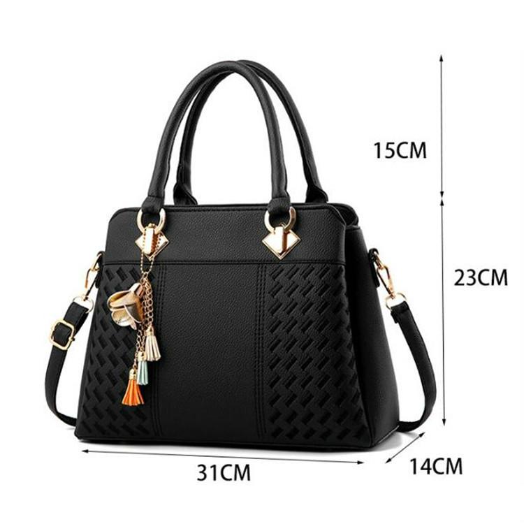 Simple Style Women Leather Crossbody Bag with Tassel Embroidery - Gray 6