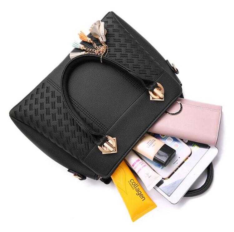 Simple Style Women Leather Crossbody Bag with Tassel Embroidery - Gray 10