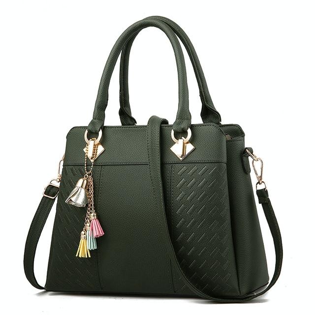 Simple Style Women Leather Crossbody Bag with Tassel Embroidery - Gray 15