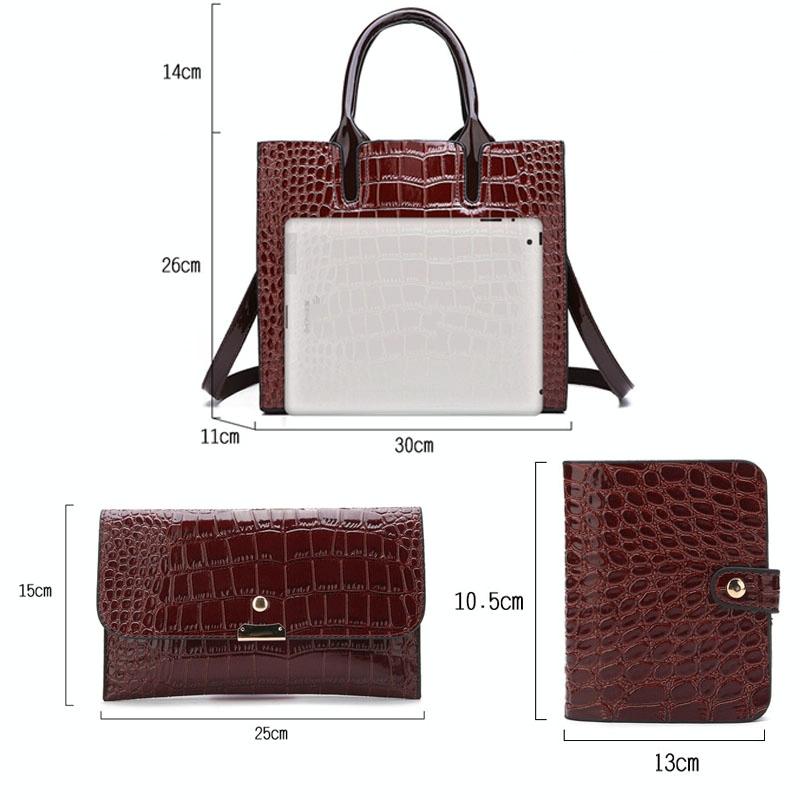 Versatile Crocodile Pattern Shoulder Bag for Women - 3-in-1 Design - Brown 4