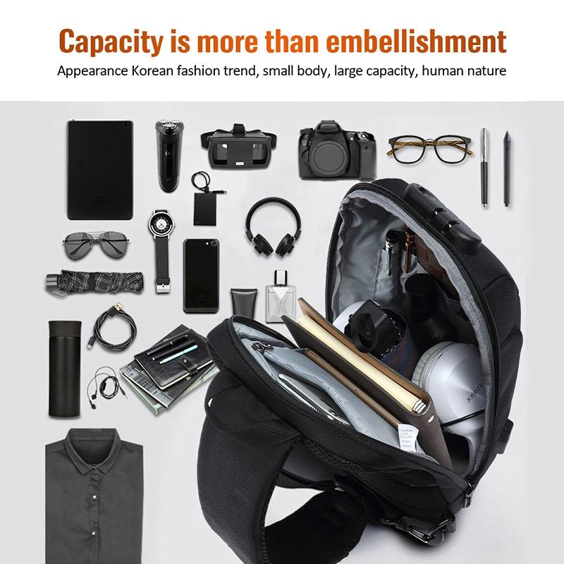 Anti Theft Men Waterproof Crossbody Bag With USB Port - Dark Grey 8