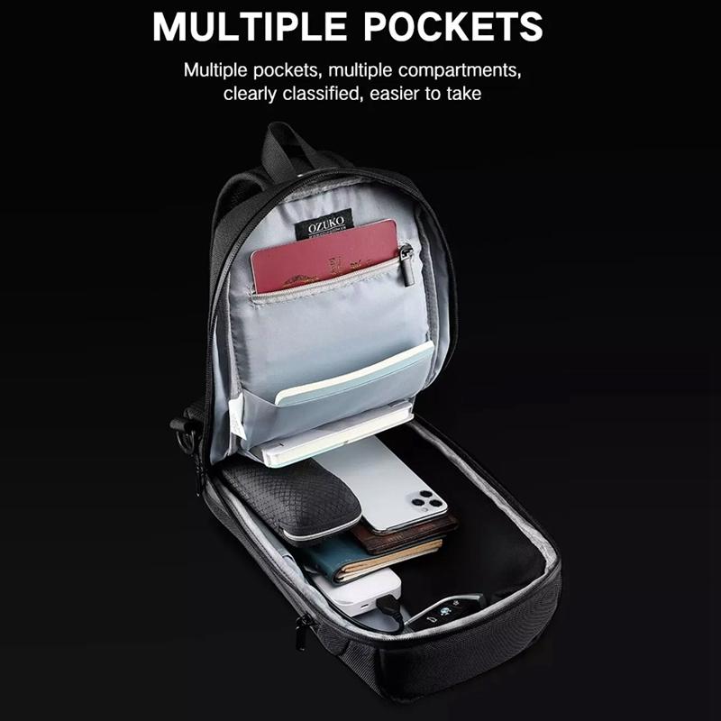 Waterproof Men Business Chest Bag With Usb Charging Port Anti Theft Shoulder Messenger Bag - Dark Grey 13