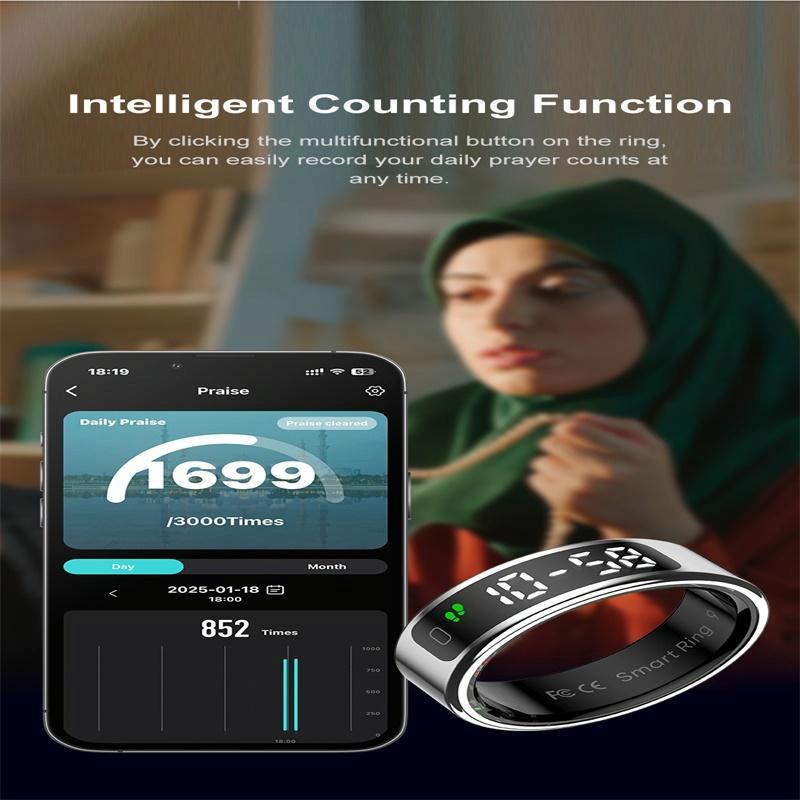 Smart Ring Heart Rate Blood Oxygen Sleep Sports Size 10 - Silver 8