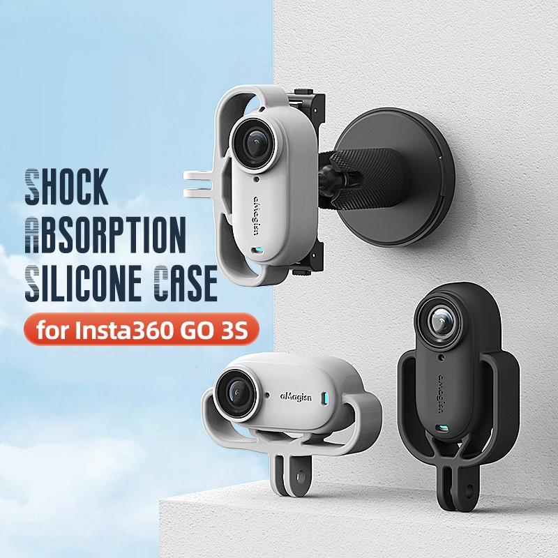 Shock-absorbing Silicone Cover for Insta360 Go 3s Camera - Black - Horizontal Black 3