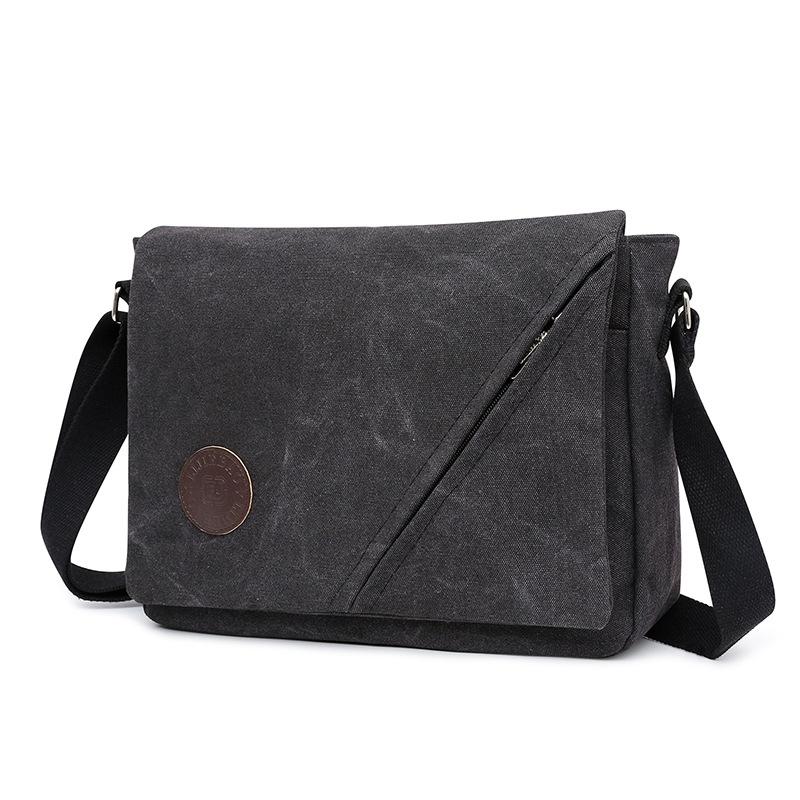 Simple Canvas Shoulder Bag For Men Casual Messenger Schoolbag - Dark Grey