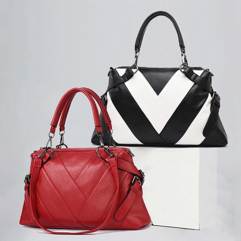 Soft Leather Geometric Handbag - Colourblock - Black 3