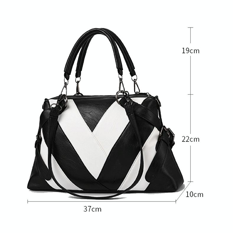Soft Leather Geometric Handbag - Colourblock - Black 4