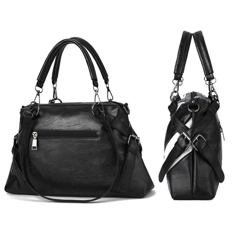 Soft Leather Geometric Handbag - Colourblock - Black 5
