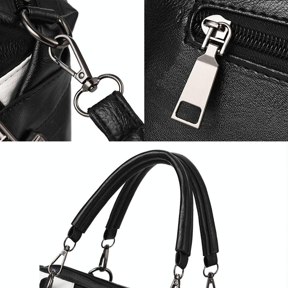 Soft Leather Geometric Handbag - Colourblock - Black 7