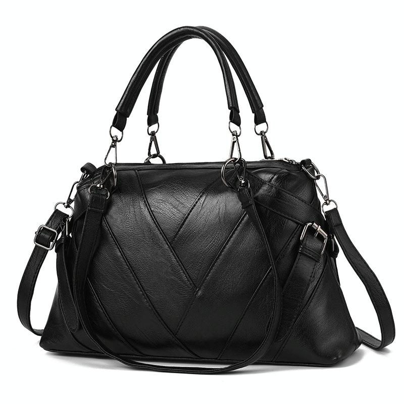 Soft Leather Geometric Handbag - Colourblock - Black 9
