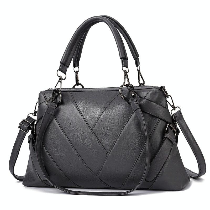 Soft Leather Geometric Handbag - Colourblock - Black 11