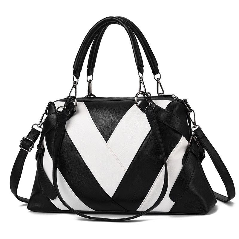 Soft Leather Geometric Handbag - Colourblock - Black 13