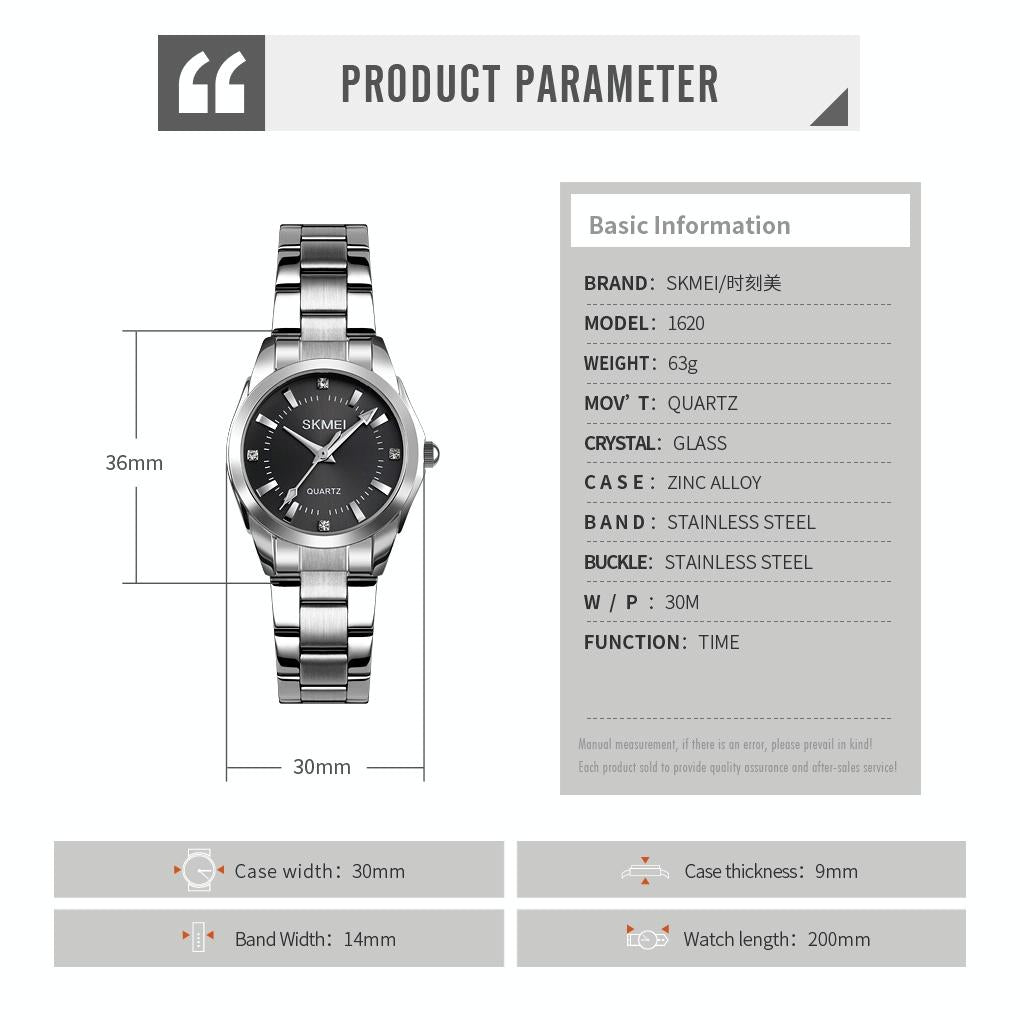 Waterproof Quartz Women Watch with Rhinestone Steel Strap - Delicate and Creative - Black 8
