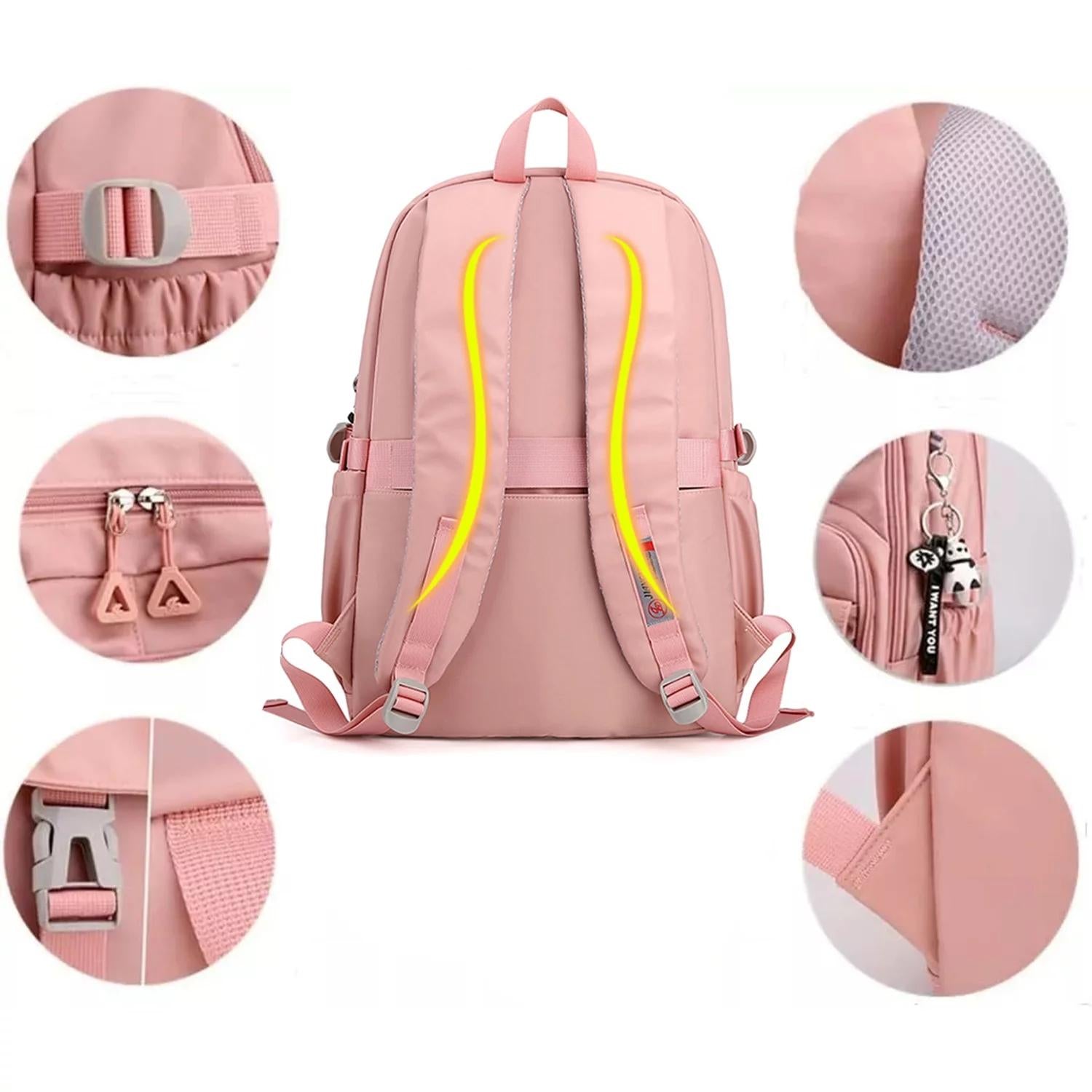 Teen Girls' Anti-theft College Backpack - Secure & Stylish - Soft Pink 5