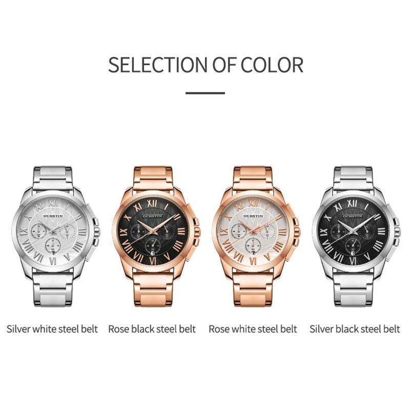 Waterproof Multifunctional Men Watch with Steel Strap - Rose Gold + White